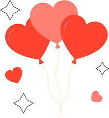 Party helium balloons. Pink and red heart shape balloons. Celebration decor. Decoration items for daily planner and diary. Heart, romantic gifts, and love sign symbol vector