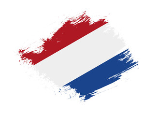 Netherlands flag with abstract paint brush texture effect on white background