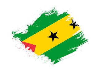 Sao tome and principe flag with abstract paint brush texture effect on white background