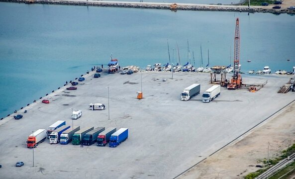 view of Commercial dock and industrial area in Nafplion city. Greece.