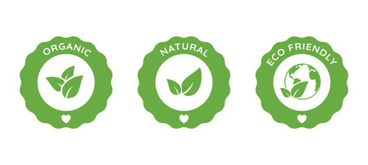 Organic icon, Natural icon and Eco friendly icon for cosmetics, Cosmetic badges