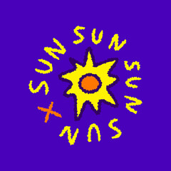 Sun symbol cartoon, illustration for t-shirt, sticker, or apparel merchandise. With modern pop and retro style.