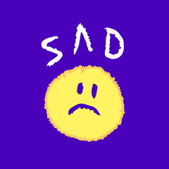 Sad emoji cartoon, illustration for t-shirt, sticker, or apparel merchandise. With modern pop and retro style.