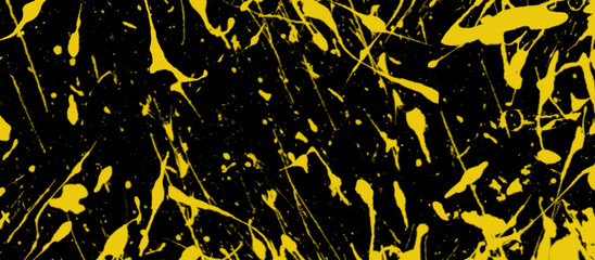 Abstract colorful black and yellow background with stains, colorful ink splash with yellow stains, beautiful abstract ink effect yellow or golden liquid splashes.