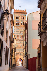 Picturesque bell tower San Martín in unique mudéjar-style Teruel, Spain