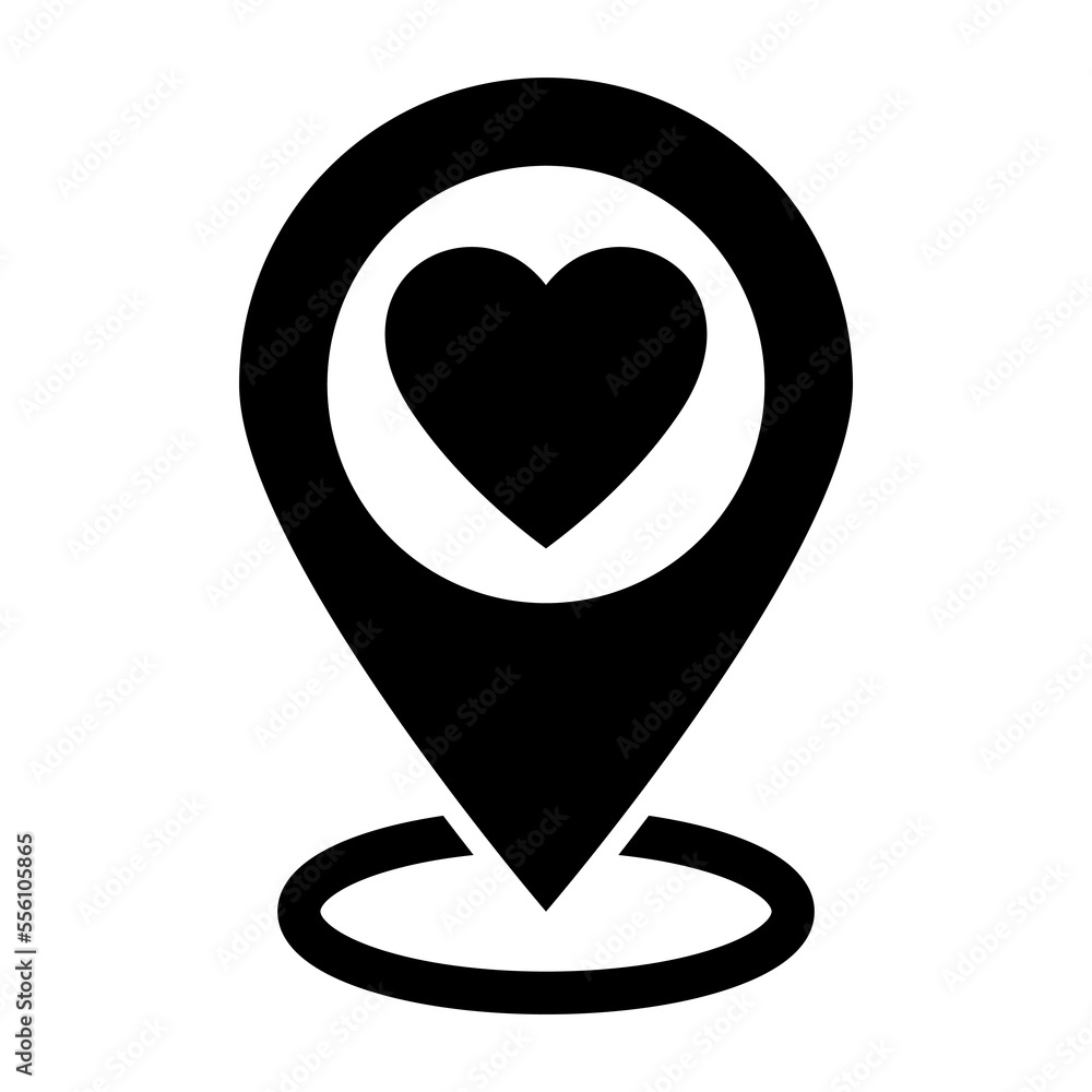 Poster map pointer with heart icon, icon with heart in gps navigation style. map pin icon, location pin vec