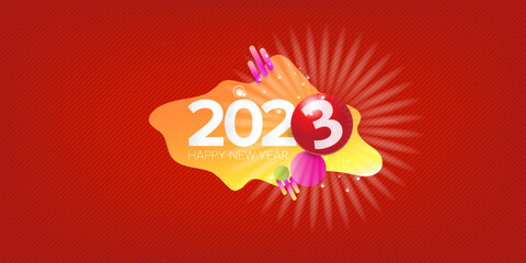 2023 Happy new year creative design horizontal background, greeting card and banner with text. Vector 2023 new year numbers isolated on red horizontal background.