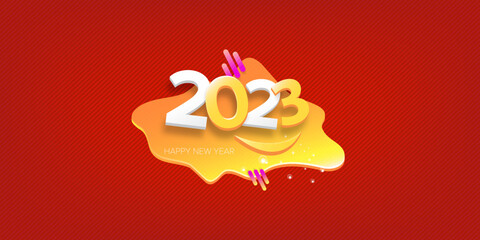 2023 Happy new year creative design horizontal background, greeting card and banner with text. Vector 2023 new year numbers isolated on red horizontal background.