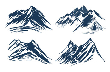 Mountain landscape, Camping in nature,  sketch style, vector illustrations.