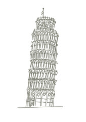 Leaning Tower of Pisa, hand drawing illustration, Pisa, Italy, Europe