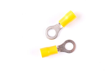 Cable lug for connecting electric wires, Terminal block isolated on white background