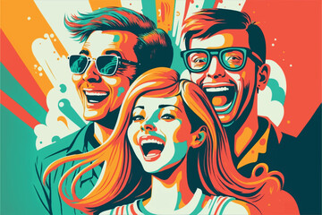 Obraz na płótnie Canvas Happy Laughing People Flat Vector Illustration. Smiling Joyful Cheerful Boys, Girls, Men and Women. 