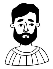 Male face. Portrait of bearded man. Vector doodle. Avatar face for design, decor, social media.