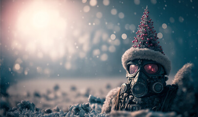 soldiers wearing christmas day hats in the snow