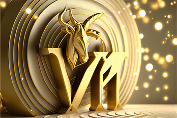 Capricorn Zodiac gold abstract of Capricorn horoscope golden symbols or zodiac , astrological signs  generative ai  