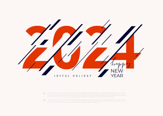 2024 Happy New Year banner, greeting card, poster, holiday cover. Modern Xmas design in geometric style with stripes pattern. Template 2024. Creative vector Christmas xmas decoration.