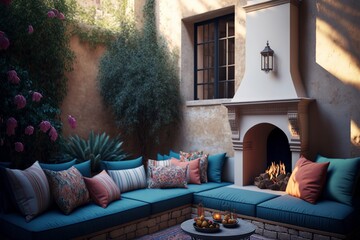 Mediterranean Courtyard Lounge, generative ai