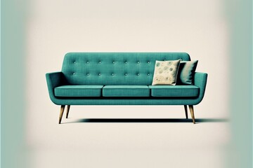 teal mid century modern sofa, generative ai