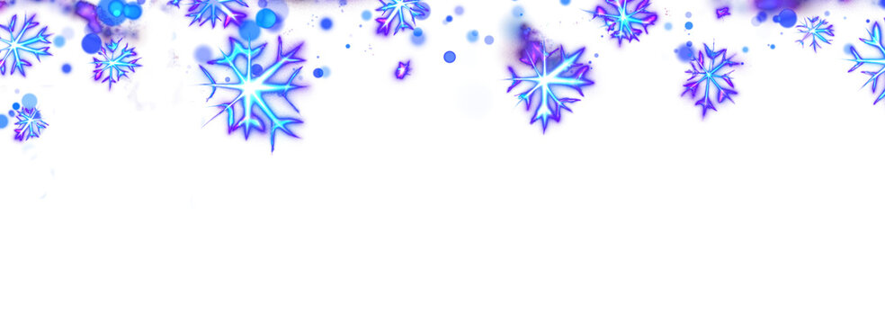 Merry Christmas and Happy New Year blue glowing snowflake background. Neon lights. Shining winter backdrop, xmas. Fluorescent, luminescent illumination. Png