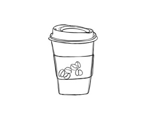 Line art illustration freehand coffee to go- doodle take away coffee cup