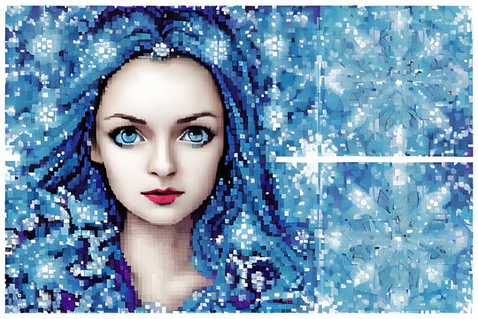 Chica g&eacute;lida de mosaico de pixeles - AI Generated Art 