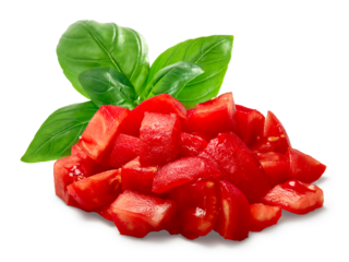 Chopped peeled tomato with basil, a  pile of, isolated png