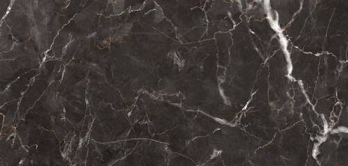 Black portoro marble stone background with white curly veins. Natural marble texture, hi-gloss premium texture of marble stone for digital slab tiles design, parking and kitchen interior decor. - 556113839
