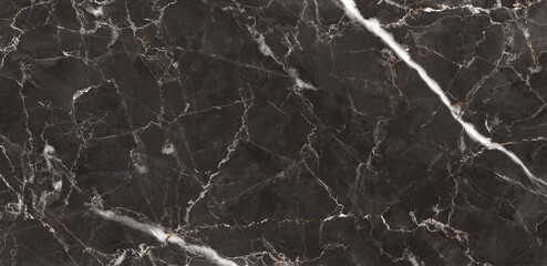 Black portoro marble stone background with white curly veins. Natural marble texture, hi-gloss premium texture of marble stone for digital slab tiles design, parking and kitchen interior decor.