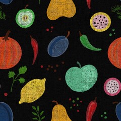 seamless pattern with apples lemons peppers vegetables 