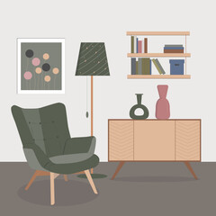 Vector flat design living room illustration