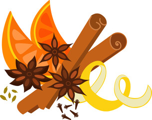 Spices for mulled wine. Vector isolated color illustration.