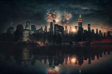 Fototapeta na wymiar Fireworks over New York