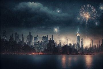 Fototapeta na wymiar Fireworks over New York