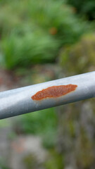 Mancha de &oacute;xido en barandilla met&aacute;lica de parque