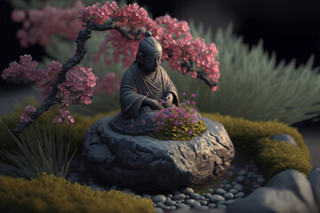 Buddha statue in a zen garden