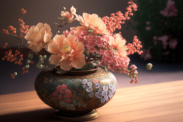 Cherry blossom flowers in a vase