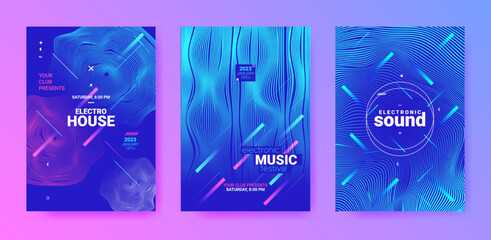 Abstract Dance Poster. Electro Sound Cover. Techno Party Flyer. Vector 3d Background. Futuristic Abstract Dance Poster. Minimal Festival Illustration. Gradient Wave Circle. Dance Posters Set.