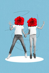 Creative photo 3d collage artwork poster postcard picture of carefree people have fun rejoice...