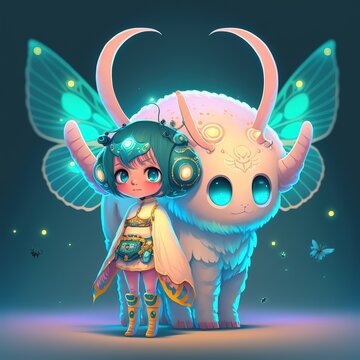 Cute anthropomorphic Characters, sweet smile, standing, full body, furry, fairy wings, fantasy bright big eyes, dreamy