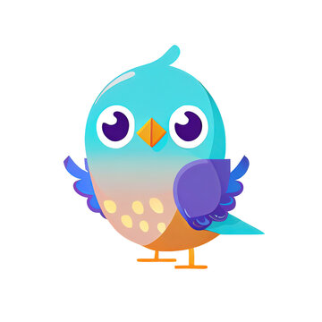 Cute litle blue cartoon bird as flat illustration design (Generative AI)