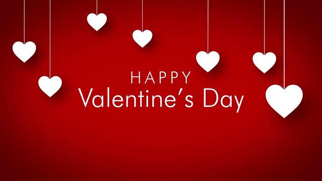 Happy Valentine's Day text on the red background with white hearts
