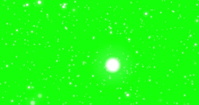 Green Screen Chroma Key Stars Particles In Space. Background With White Dots Floating In Air. Green #00ff00 Color Control