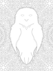 Art for coloring book with white owl silhouette