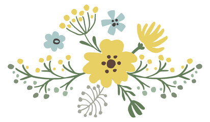 Spring flowers and branches. Decorative floral print element