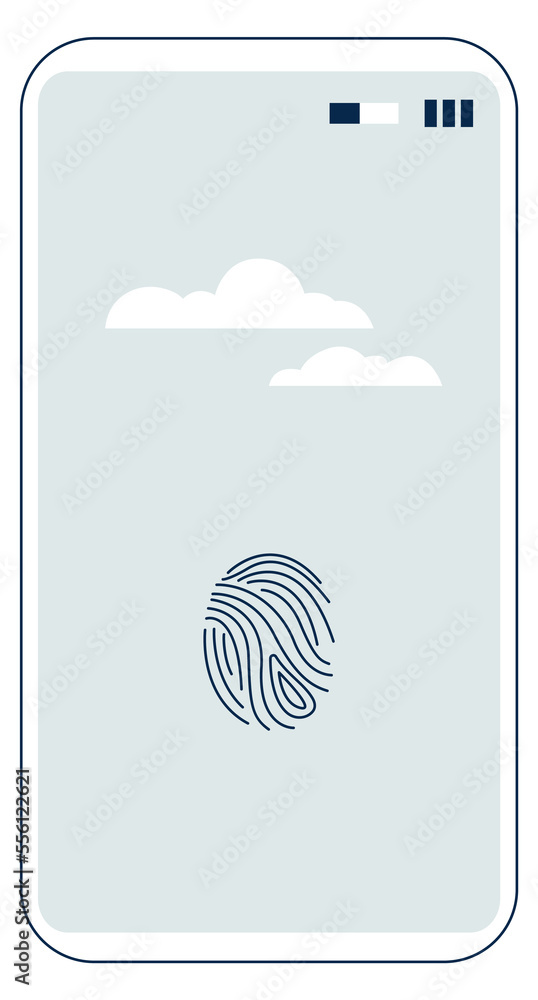 Poster phone screen protected with fingerprint scanner. privacy icon