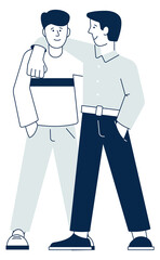 Frienship icon. Happy men standing together. Friendly gestures