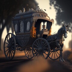 Fototapeta na wymiar horse carriage in front of a church