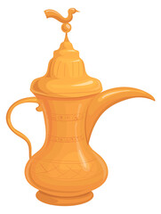 Golden pitcher. Cartoon traditional ancient eastern teapot