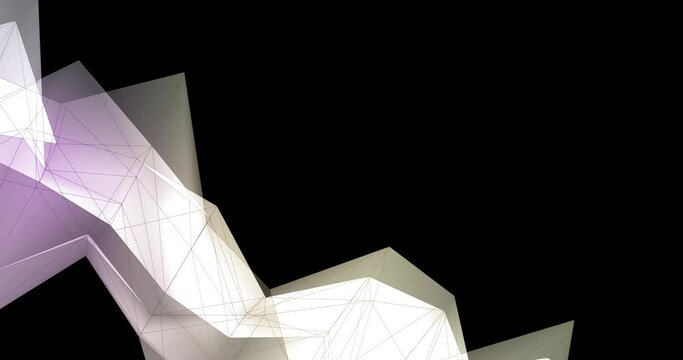Abstract, clean polygonal geometric background in loop. Geometric 3D ribbon with plexus wireframe. Concept for background digital technology video with copy space for logo and claim