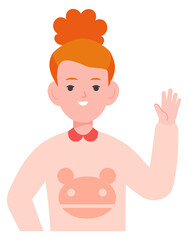 Happy girl gesturing hi. Kid waving hand